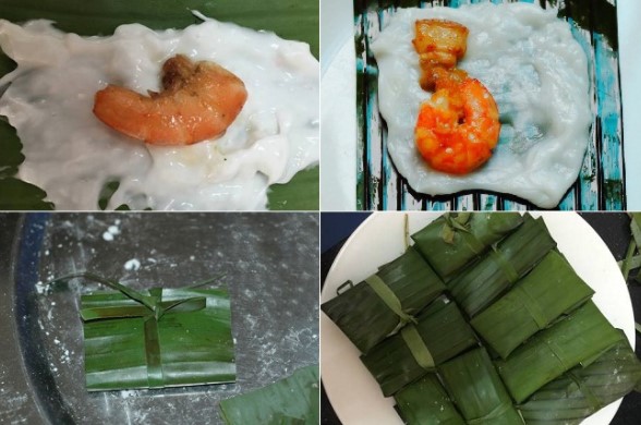 Gói bánh bột lọc nhân thịt, tôm ɡói lá chuối 