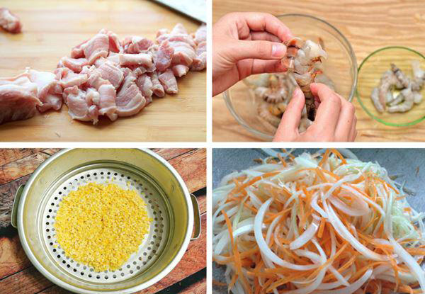 Sơ chế nguyên liệu làm bánh xèo Sơ chế nguyên liệu làm bánh xèo