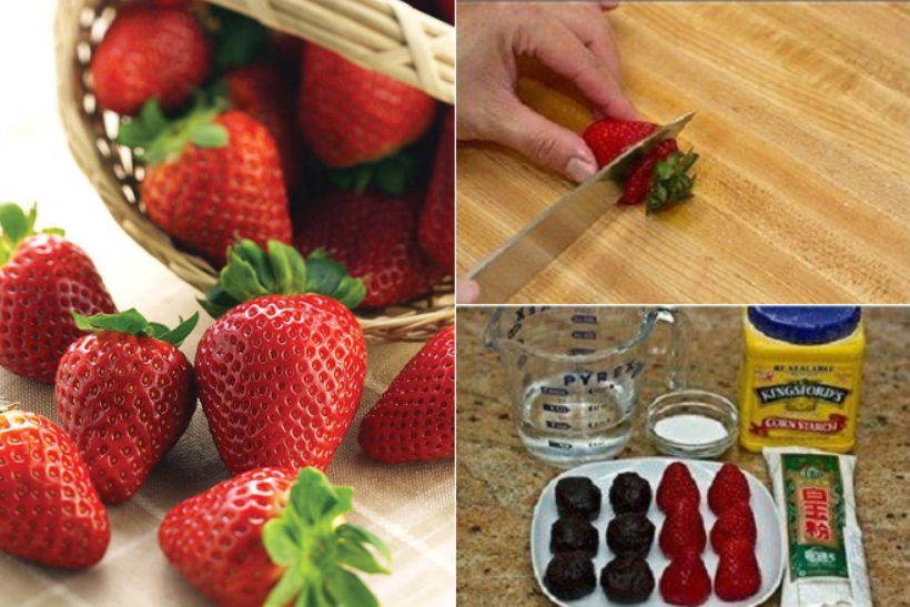 Nguyên liệu chuẩn bị làm bánh mochi dâu tây