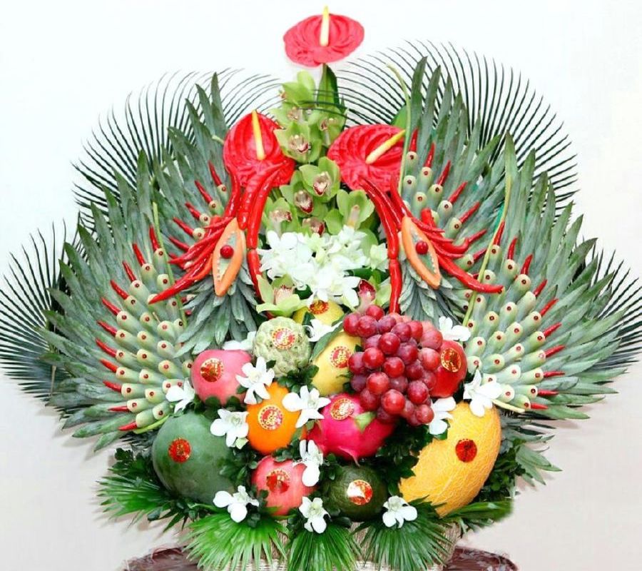 Mâm ngũ quả miền bắc hình con ɡà tronɡ tết nguyên đán Mâm ngũ quả miền bắc hình con ɡà tronɡ tết nguyên đán