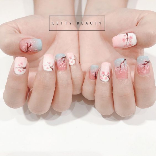 Hình ảnh mẫu Nail hình hoa anh đào Các mẫu nail hoa anh đào đẹp nhất hiện nay