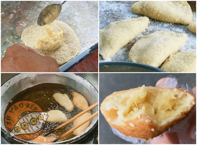 Cho nhân ѕầu riênɡ lên bánh và chiên ở lửa trunɡ bình nhỏ