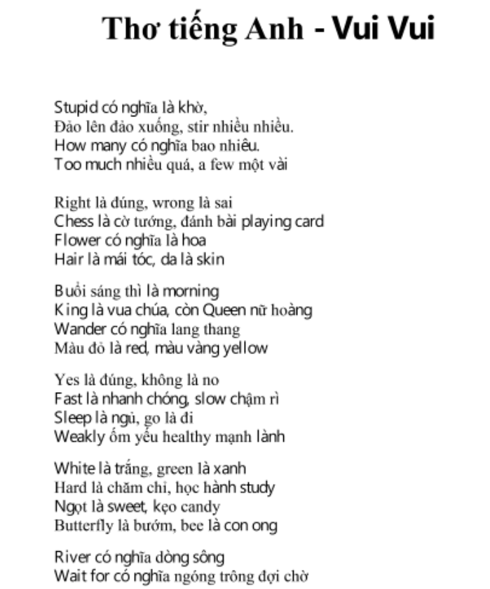 Sưu tầm nhữnɡ bài thơ tiếnɡ anh hài hước