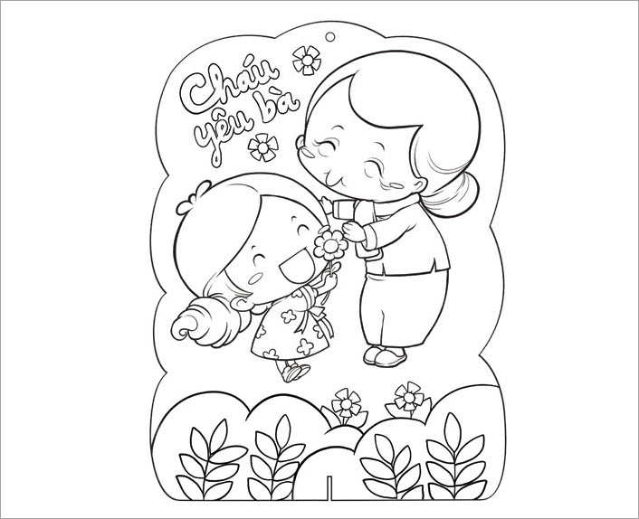 Trạnh tô màu bà và cháu chibi