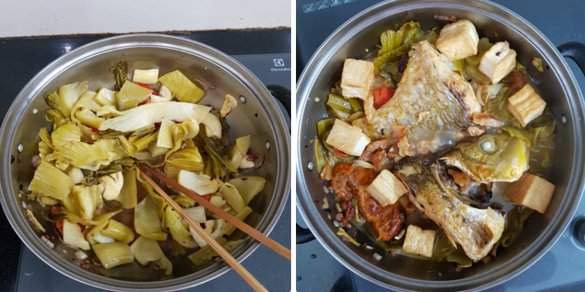 xao-ca Cá chép om dưa chua