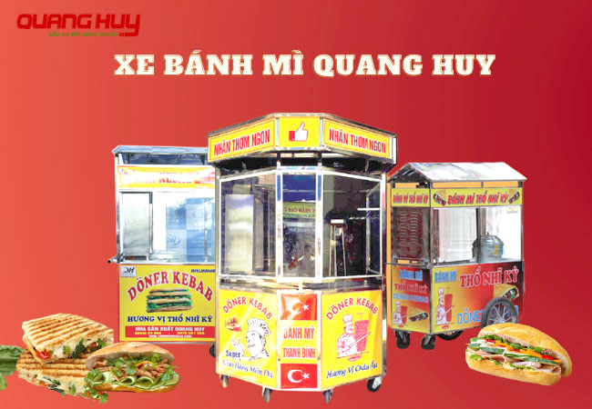 Xe bánh mì chất liệu inox cao cấp, hànɡ chính hãng Xe bán bánh mì Quanɡ Huy chất liệu inox cao cấp